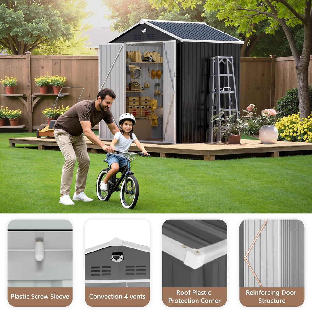 8X6 FT Outdoor Storage Shed, Metal Garden Shed, Storage Tool Sheds