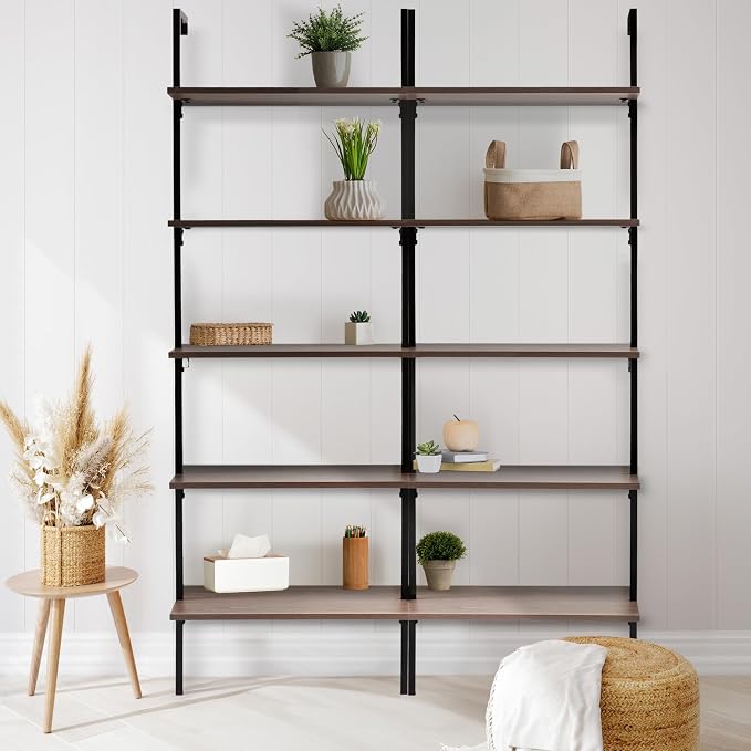 happimess MSH1001C Madera 72.05" Classic Industrial 5-Shelf Wood Wall-Mounted - Image 6