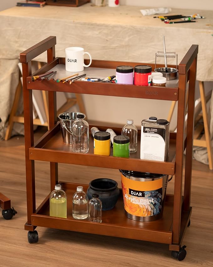 DJAR Rolling Art Supplies Cart, Solid Beech Wood Art Supply Organizert - Image 2