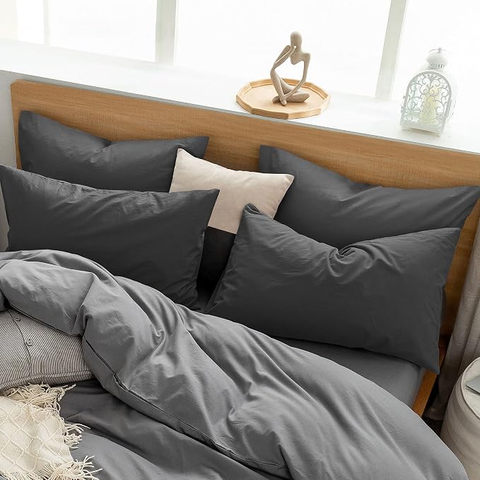 MooMee Bedding Pillowcases Pack of 4 100% Washed Cotton Linen Like Textured - Image 6
