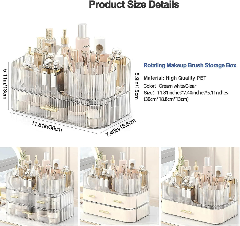 DASITON Makeup Organizer with Drawers and Rotating Makeup Brush