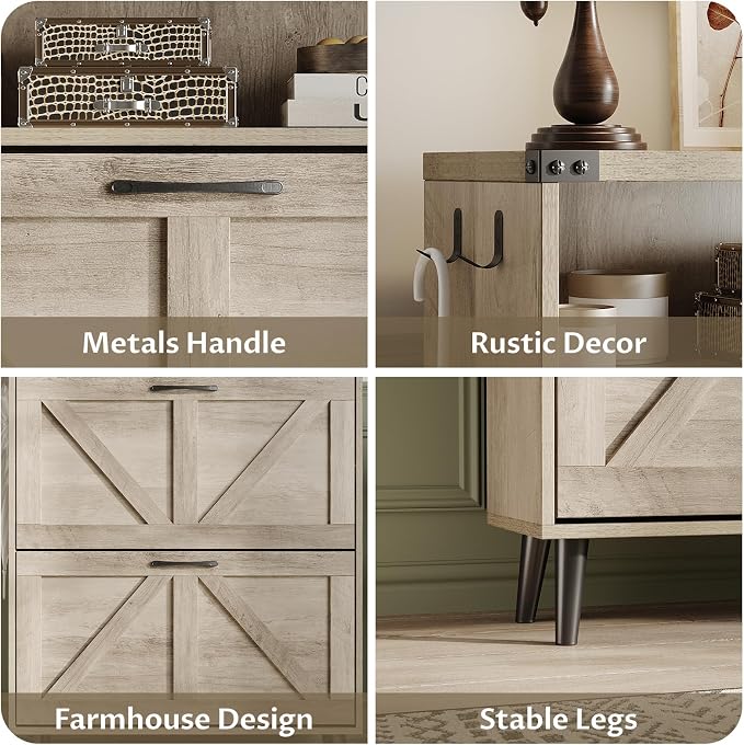 Shoe Cabinet with 2 Flip Drawers & Open Storage, Farmhouse Shoe Storage Cabinet - Image 3