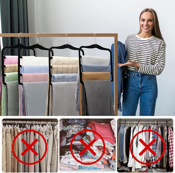 Closet Organizers and Storage, 2 Pack Pants Hangers Space Saving, Velvet Hangers - Image 6