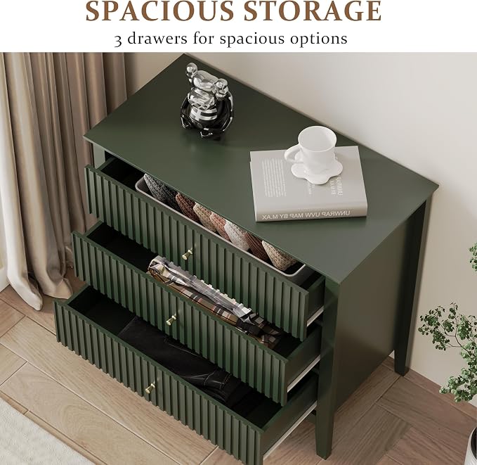 RoyalCraft Green Fluted 3 Drawer Dresser, 32 inch Wide Dresser Nightstand - Image 4