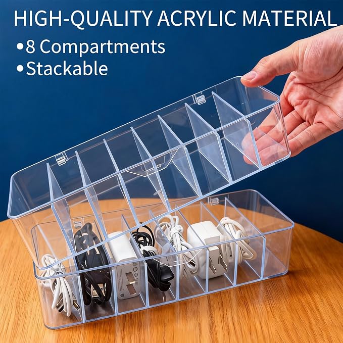 Cheardia 4 Pack Cable Storage Organizer, 10 In Plastic Cord Storage Box - Image 3