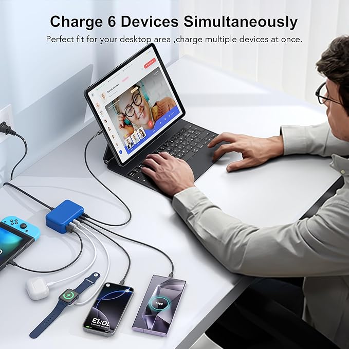 USB C Fast Charger, 100W GaN 6 Port Type C Charging Station Hub Block Cube - Image 5
