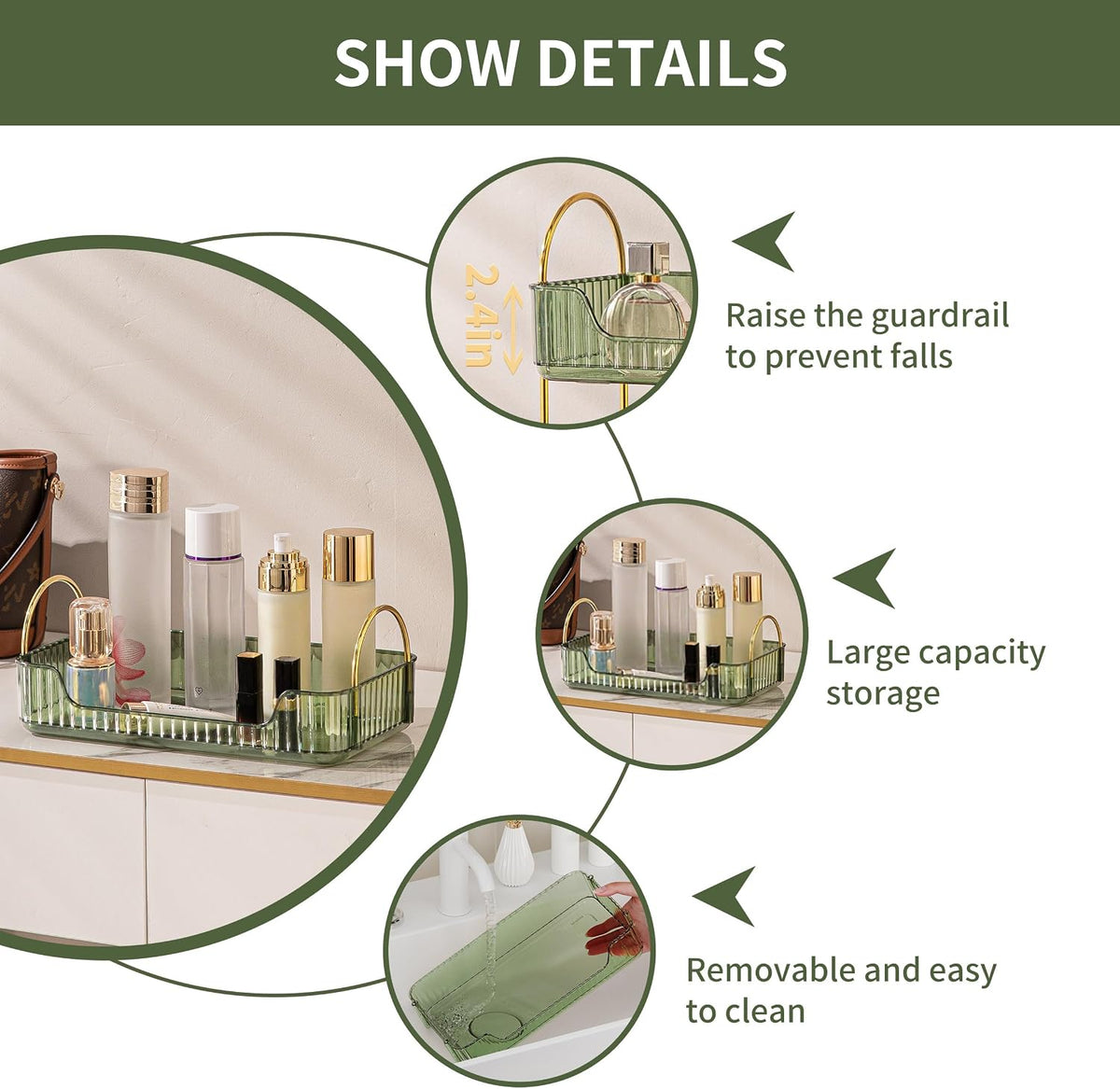 YCIA&DONE Bathroom Organizer Countertop, Makeup Storage, Skincare