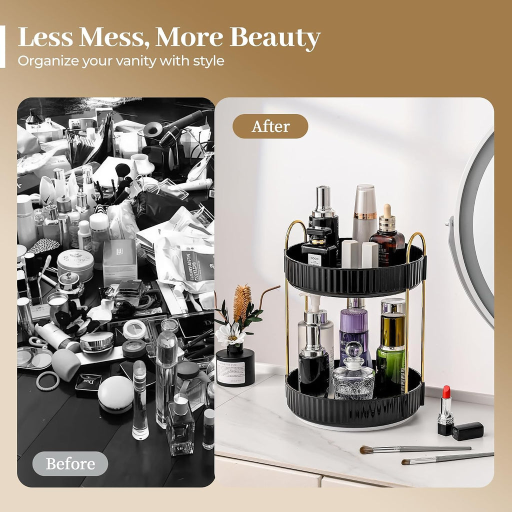 Aveniee Rotating Makeup Organizer, 2-Tier Black Vanity Storage