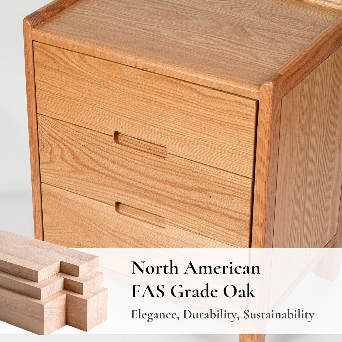 Nightstand, Solid Wood Small End Table w/3 Drawers, Modern Bedside