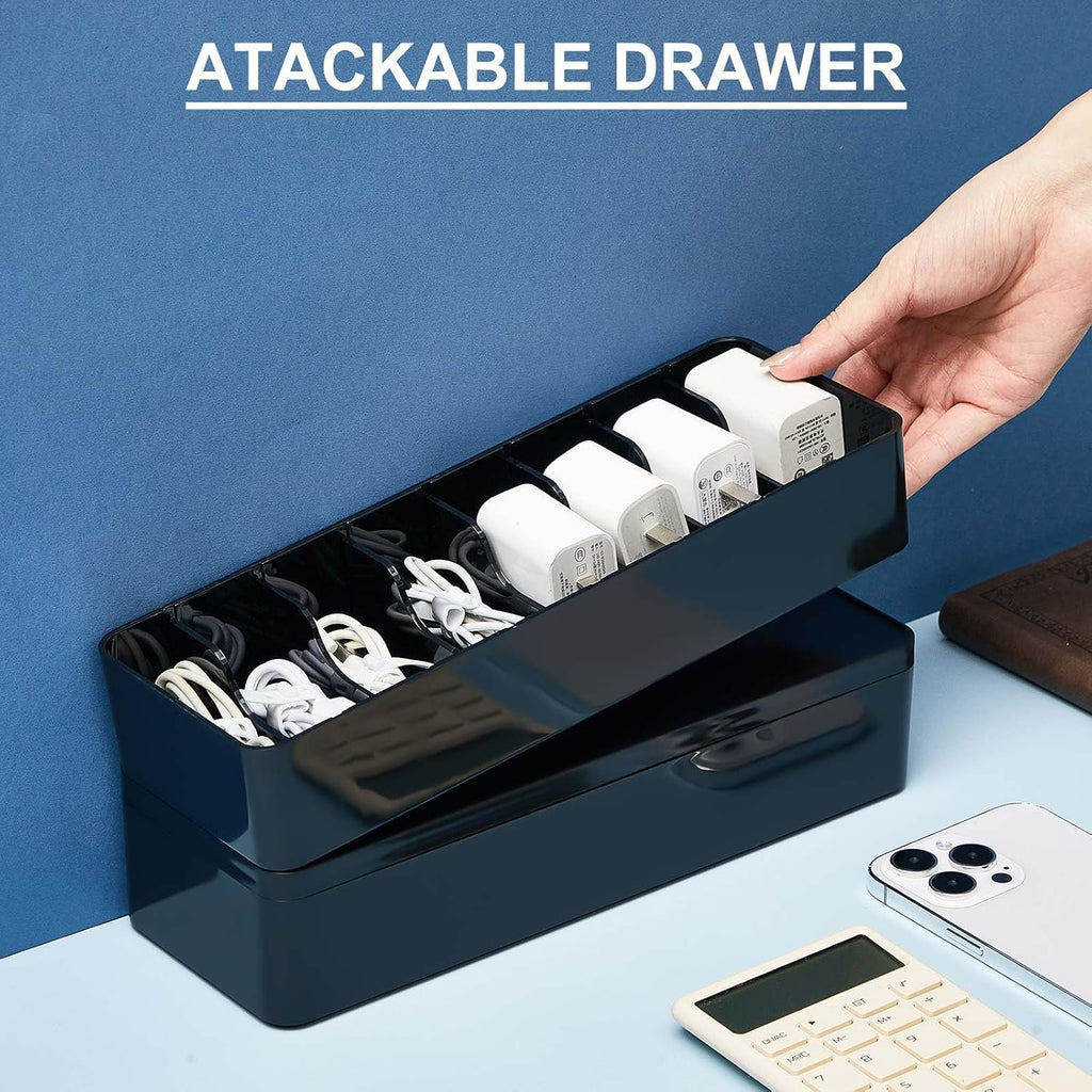 Tatuo Cord Organizer Box with Lid, Black, 1 Pack