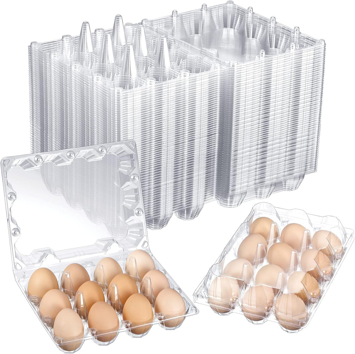 Zubebe 3 x 4 Count 200 Pack Egg Carton Bulk Clear Plastic Empty Egg