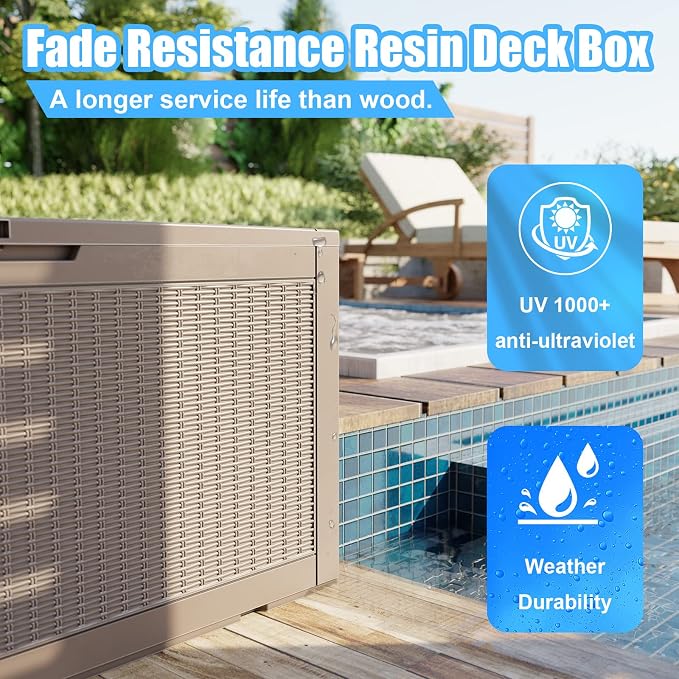 280 Gallon Large Resin Deck Box, Lockable Outdoor Storage Box - Image 2