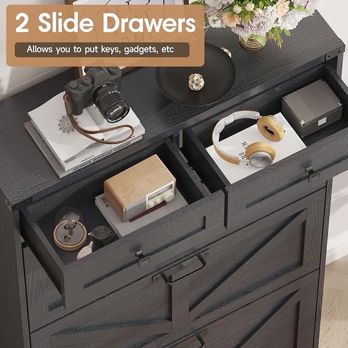 Shoe Cabinet with 3 Flip Drawers & 2 Drawers, Freestanding Shoe Storage Cabinet - Image 3