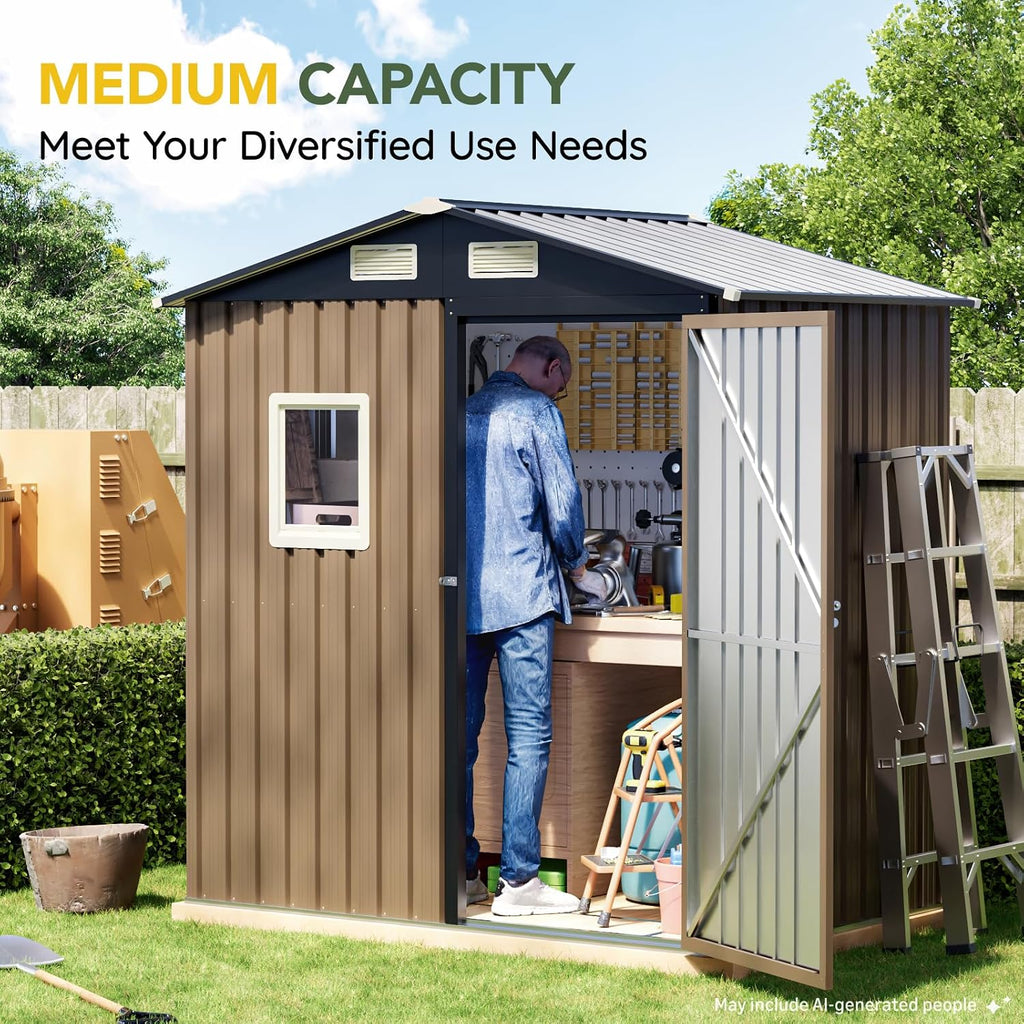 Breezz Outdoor Steel Storage Shed, 6 x 4 ft, Brown