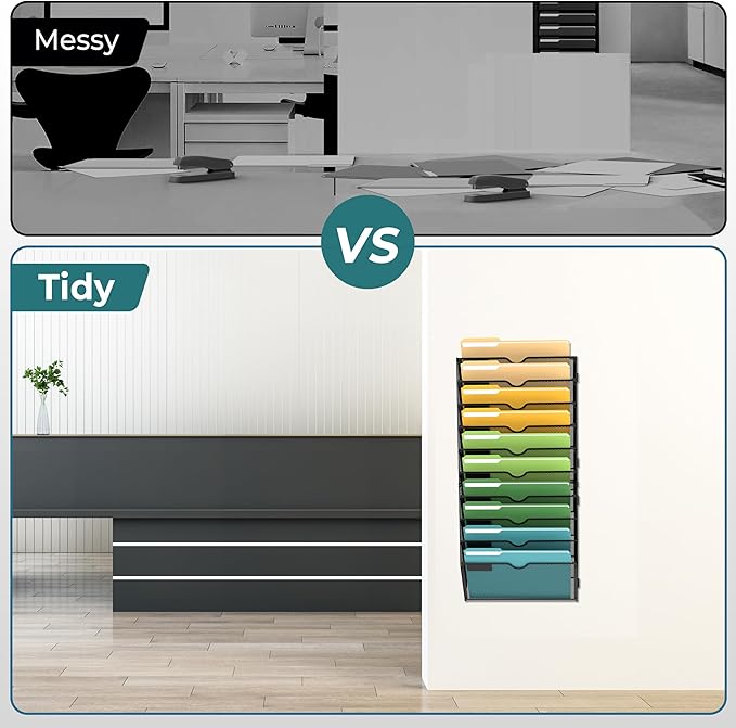 SUPEASY 10-Tier Wall File Organizer Mesh Office Mail Holder, Hanging Wall - Image 5