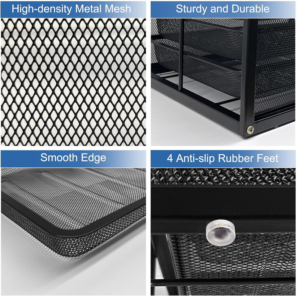 Mesh Desk Organizer with 4 Tier Sliding Drawers,Black