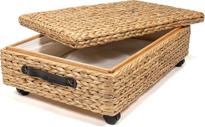 happimess BSK1006A 26.38" Chett Minimalist Hand-Woven Hyacinth/Wood Underbed by Happimess