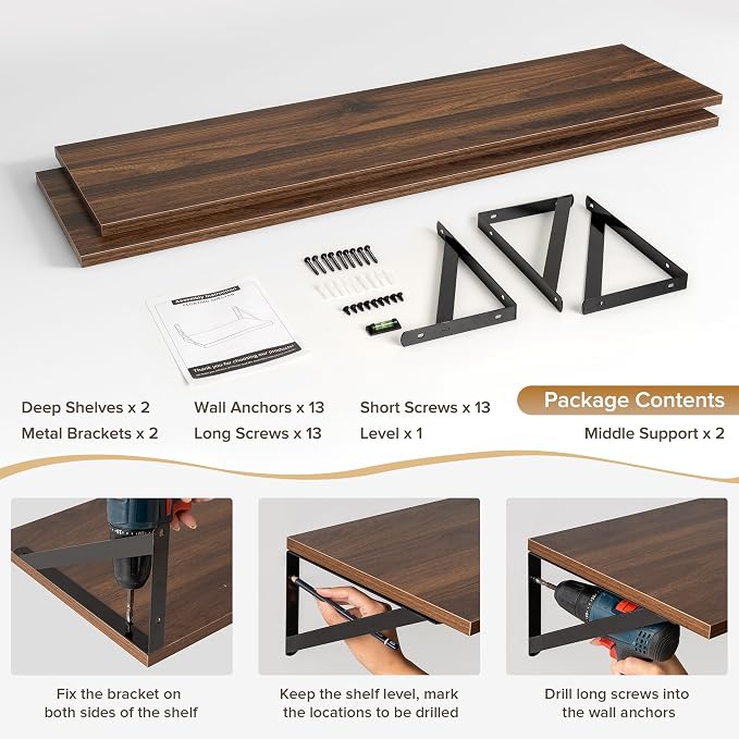 Deep Floating Shelves Wall Mounted, Living Room, Office - Image 5