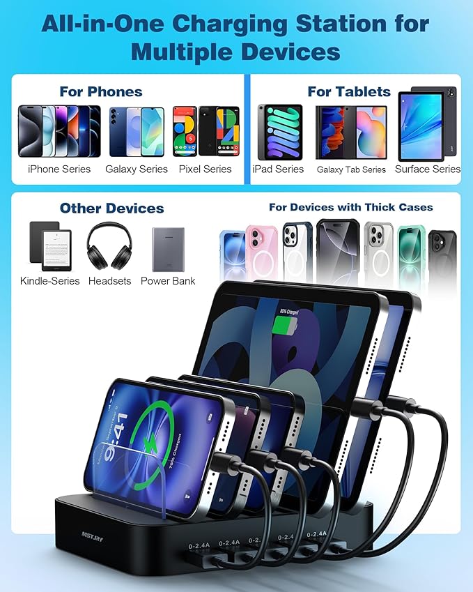 MSTJRY Charging Station for Multiple Devices : 5 Port Multi USB-A Charger - Image 6