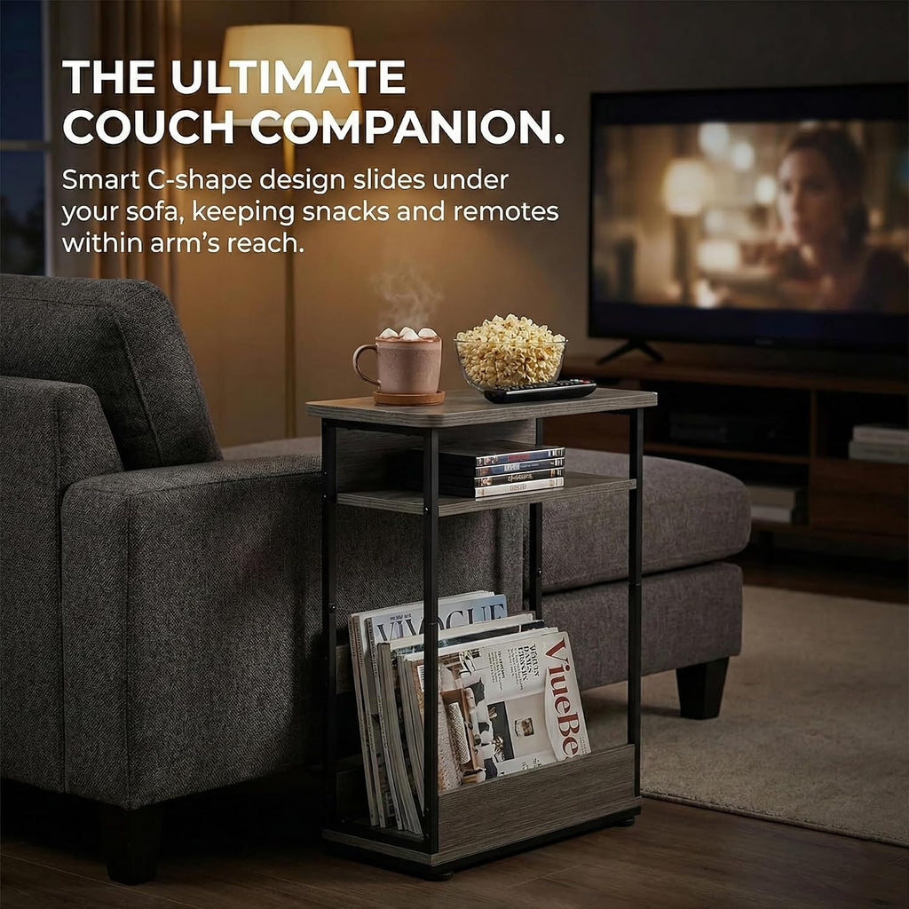 Narrow Side Table,3-Tier Slim End Table with Storage Shelf,Modern Sofa