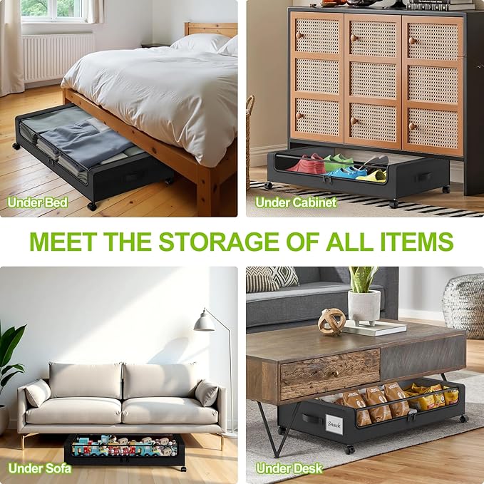 Under Bed Storage with Wheels, Under Bed Shoe Storage Organizer, Rolling Under - Image 5