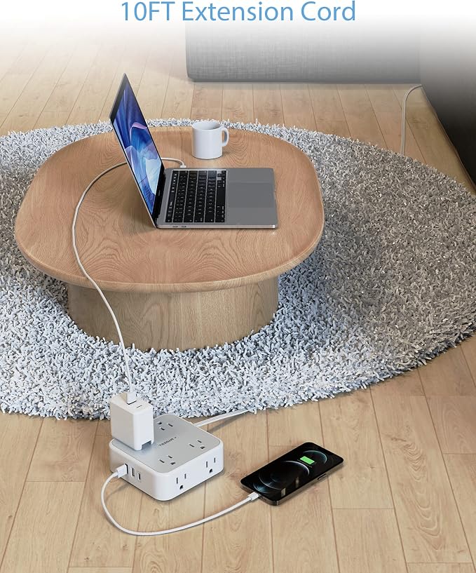 TESSAN Power Strip Surge Protector 10 Ft Cord, 8 AC Outlets, 3 USB Charger - Image 6