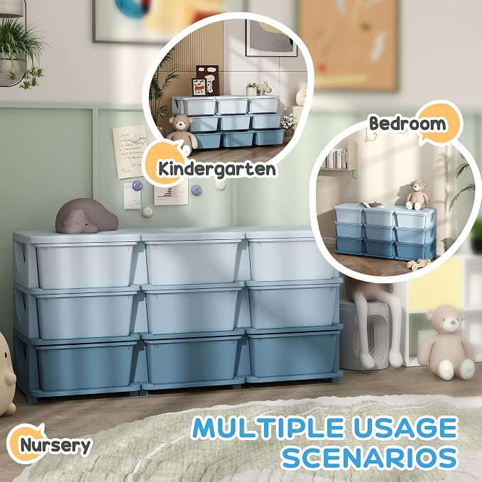 Qaba 3 Tier Kids Storage Unit, 9 Drawer Chest Toy Organizer Plastic Bins - Image 5