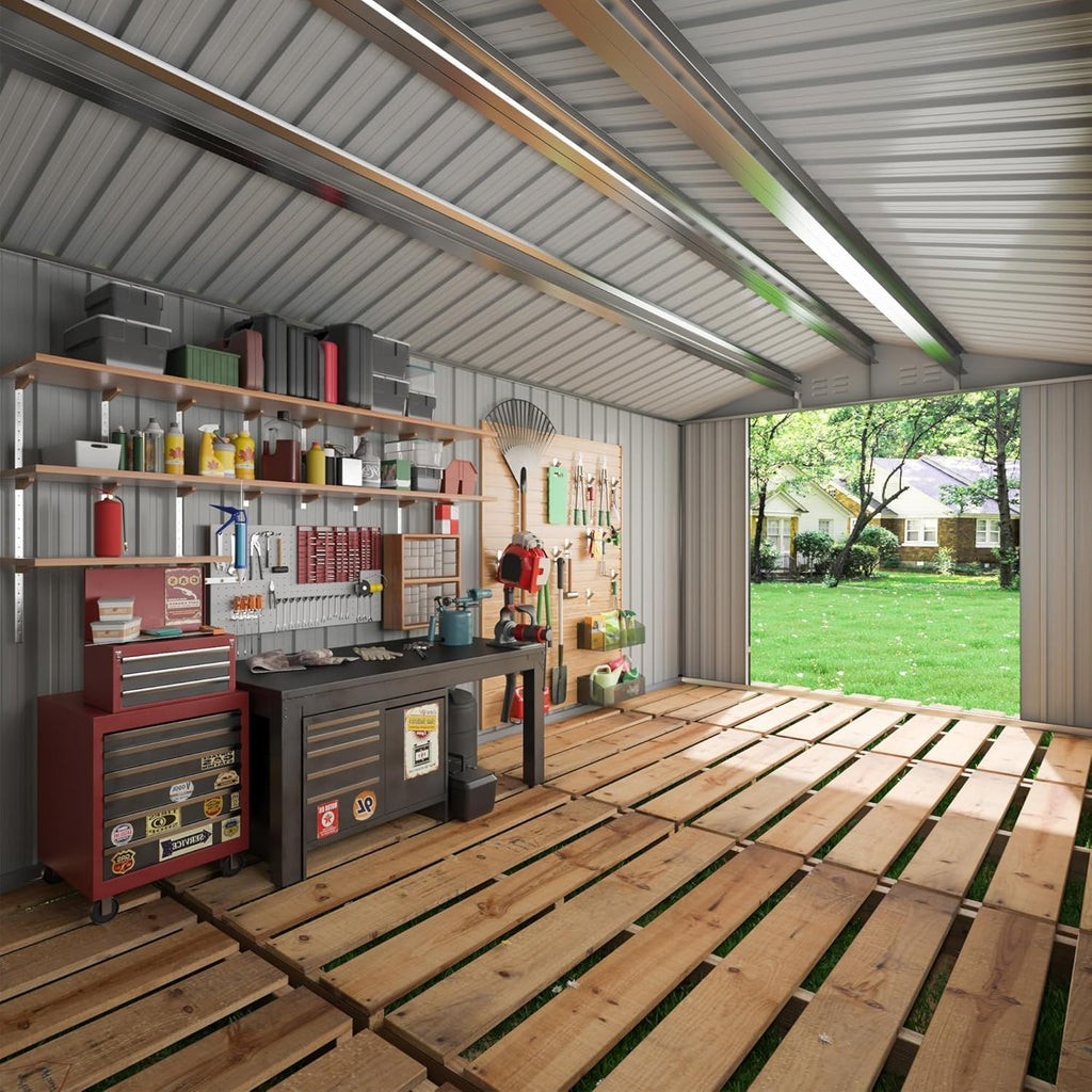 10x14 FT Metal Garden Storage Shed with Updated Frame Structure