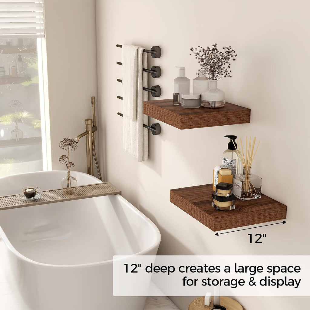 12 Inch Floating Shelf, Rustic Wood Wall Shelves for Wall Decor &