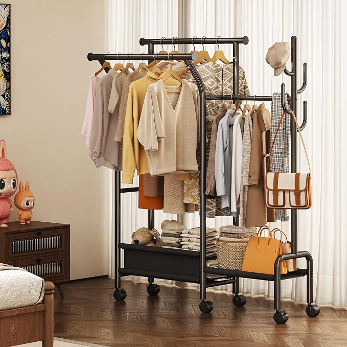 Homeiju Heavy Duty Clothes Rack Load 500LBS, Three Rods Clothing Racks - Image 5