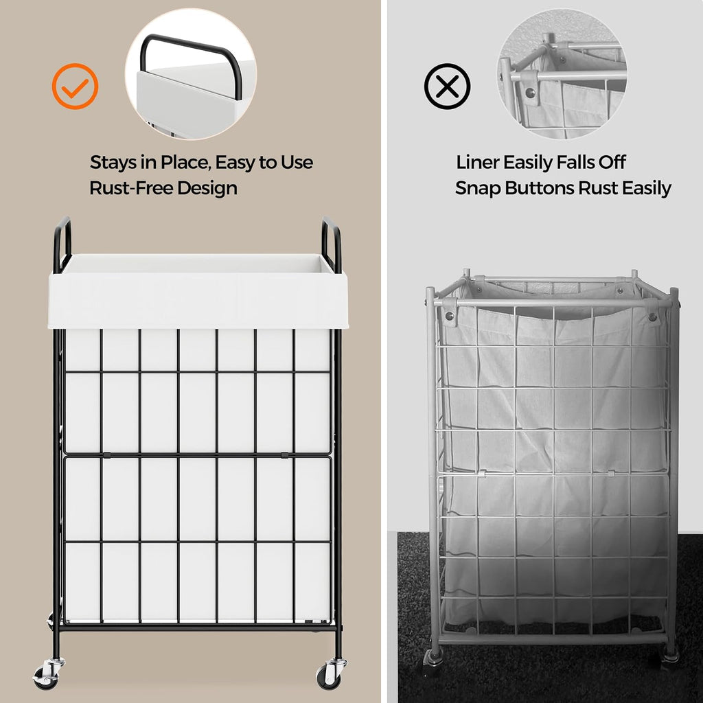 90L Laundry Hamper with Wheels, Laundry Basket with Handle and Liner