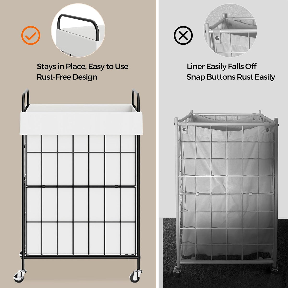 90L Laundry Hamper with Wheels, Laundry Basket with Handle and Liner