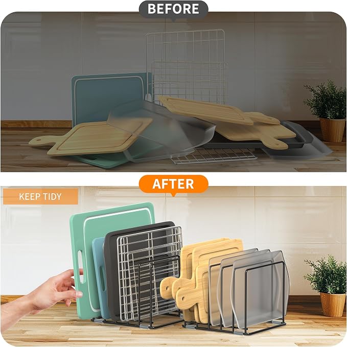 Cutting Board Organizer, Kitchen Cabinet Organizer, Divided Rack - Image 5