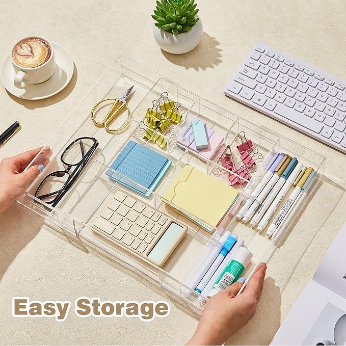 1 Pcs Acrylic Desk Drawer Organizer 2 Inch Height Expandable Drawer Organizer - Image 5