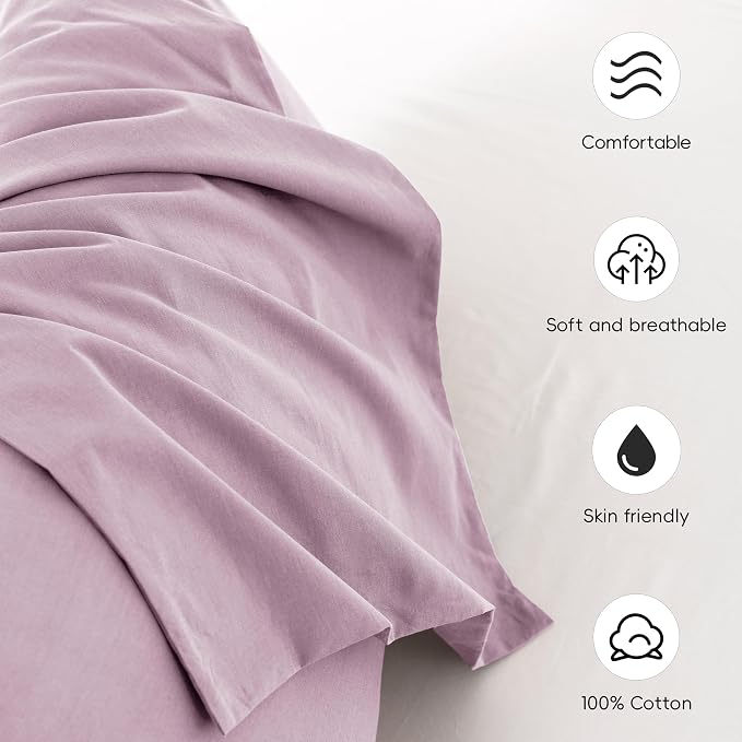 MooMee Bedding Pillowcases Pack of 2 100% Washed Cotton Linen Like Textured - Image 6