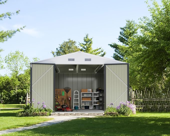Greesum 10x10FT Outdoor Storage Shed, Utility Tool Shed Metal Storage Shed - Image 2