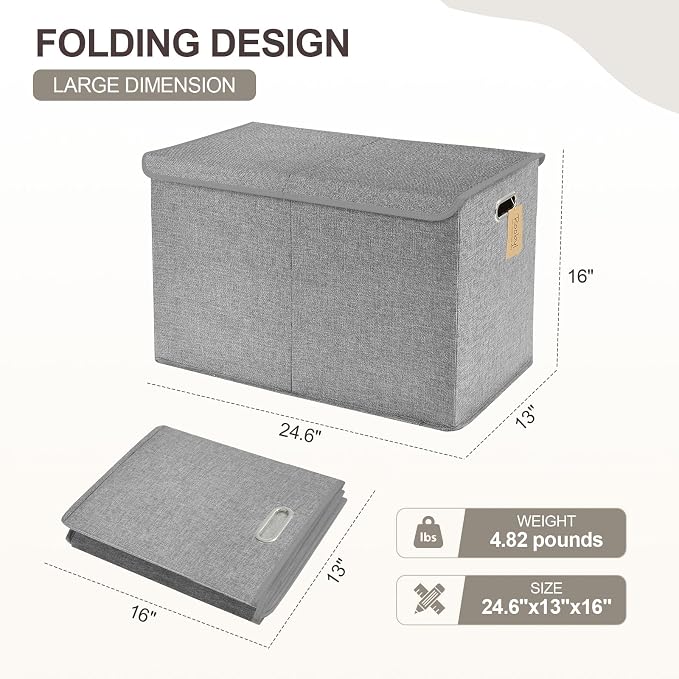 Large Toy Box with Flip-Top Lid, Collapsible Storage Organizer Bins with - Image 2