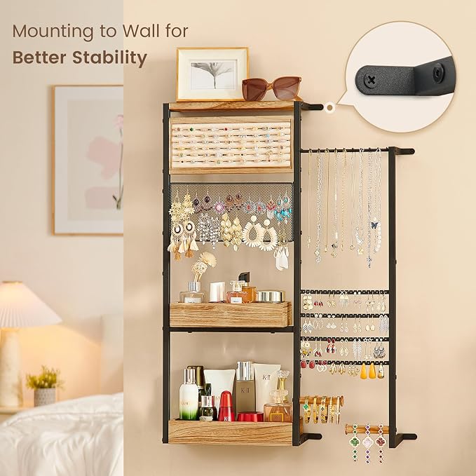 Pinzoveco Hanging Jewelry Organizer Wall Mounted, Large Hanging Jewelry - Image 3