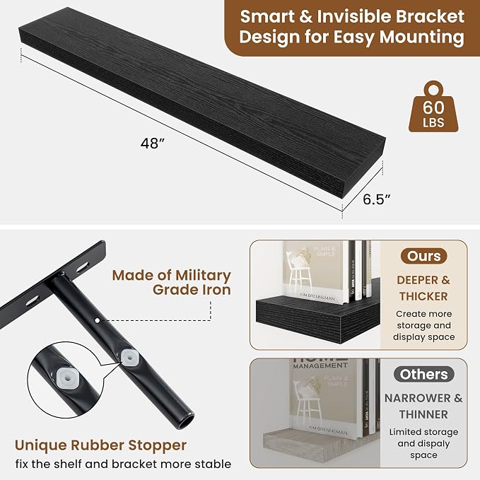 fuqing Floating Shelves for Wall, Wall Mounted Wood Floating Shelf - Image 3