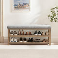 Shoe Rack Bench with Cushion, 2 Tier Solid Wood Storage Bench, Mid-Century by Zihanhome