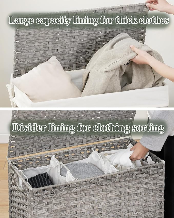 Laundry Hamper with Lid Laundry Basket 132 L Wicker Clothes Hamper, Handwoven - Image 3