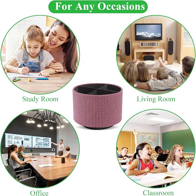 Round Leather Art Supply Organizer, Remote Control Holder, 360 Degree Spinning - Image 8