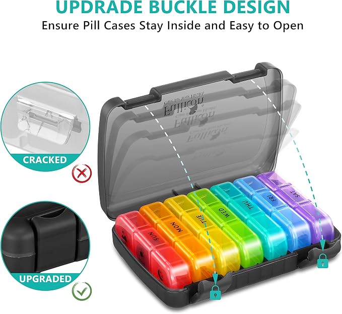 Pill Organizer 3 Times a Day, Fullicon Large Weekly Pill Case 7 Day, Daily Pill - Image 2