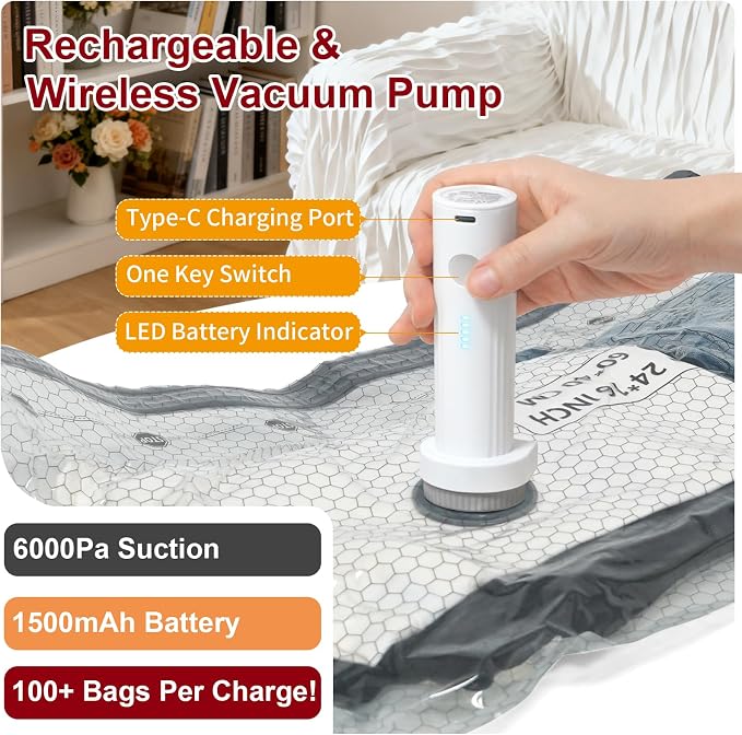 Rechargeable Wireless Pump Travel Storage Bags Set, 12 Combo Portable Space - Image 3