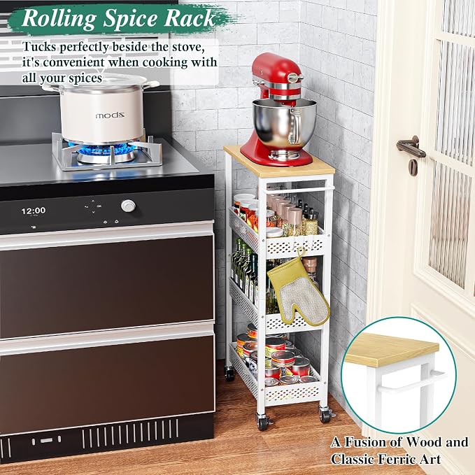 Utility Slim Storage Cart, 4-Tier Narrow Bathroom Organizers and Storage Cart - Image 5