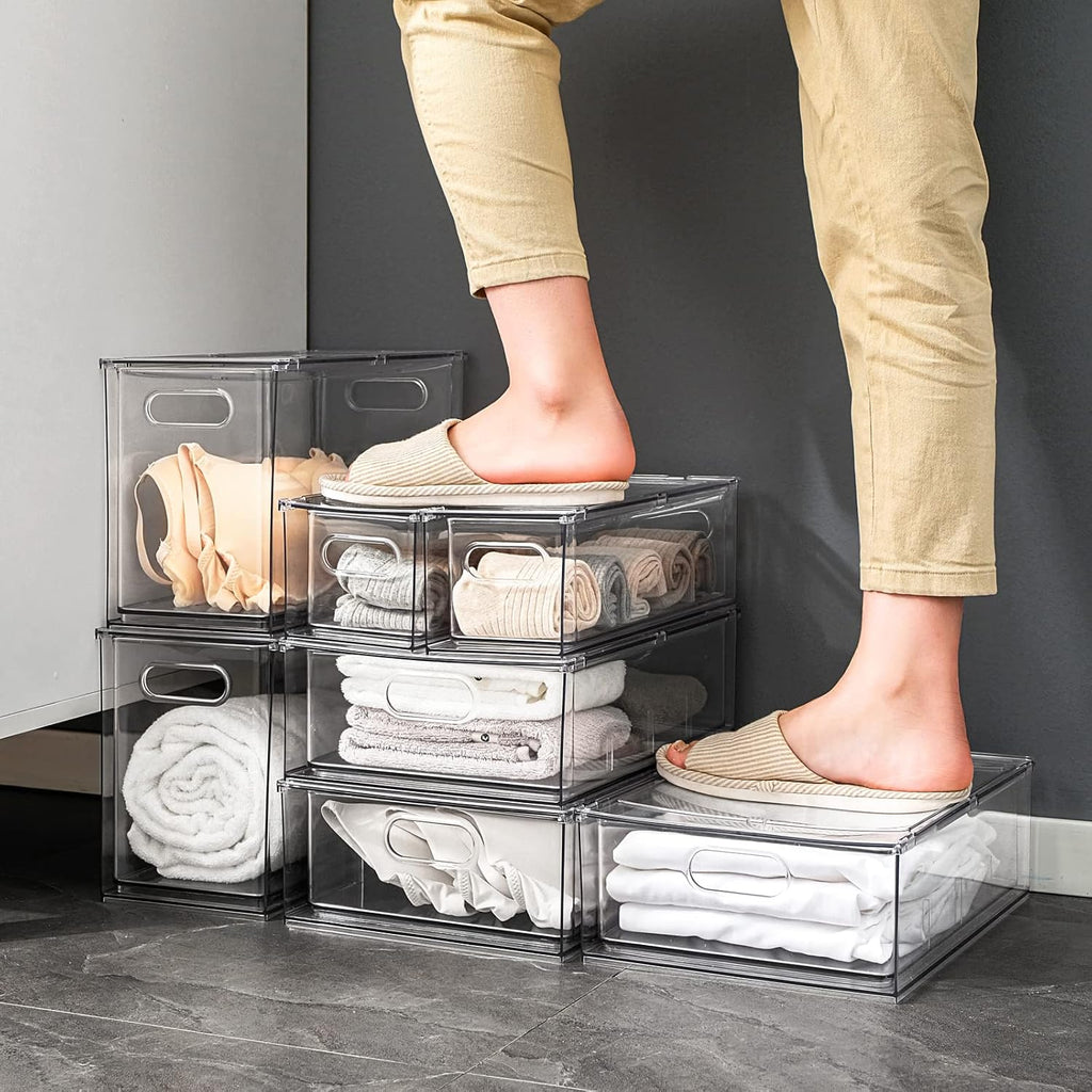 Mano 3PackFridge Drawer Pull Out Stackable Bins with Handle Clear