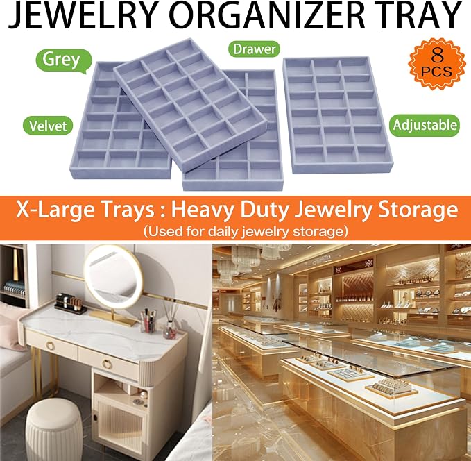 X-Large Jewelrys Tray for Drawer 8 Pack Earring Organizer Stackable Velvet - Image 4