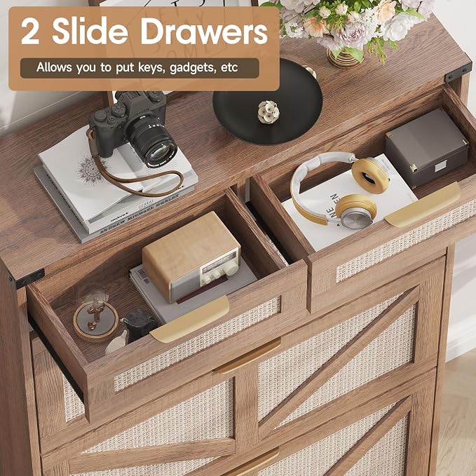 Shoe Cabinet with 3 Flip Drawers & 2 Drawers, Freestanding Shoe Storage Cabinet - Image 3