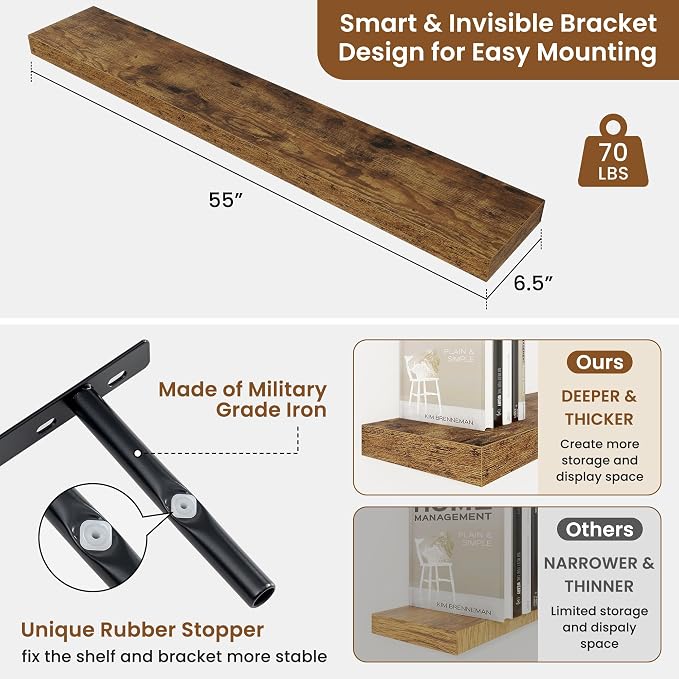 fuqing Floating Shelves for Wall, Wall Mounted Wood Floating Shelf - Image 3