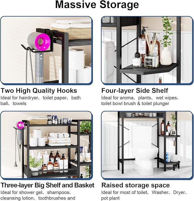 K1 Heavy Duty 7-Tier Over The Toilet Storage（with Basket and Paper Hook） - Image 8